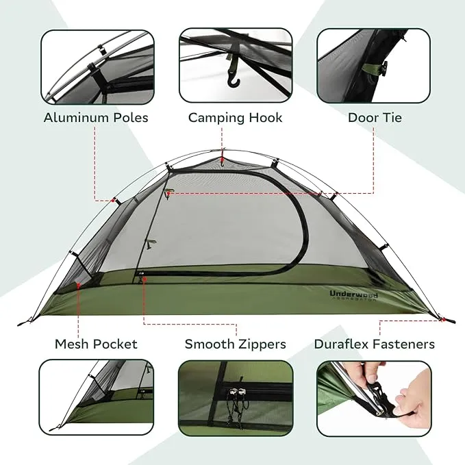 1/2 Person Backpacking Tent for Camping - Ultralight & Waterproof Outdoor Camping Tent 2 Person, Easy Set Up Compact Two Person Tent, Lightweight Two Man Tents for Hiking by Underwood Aggregator