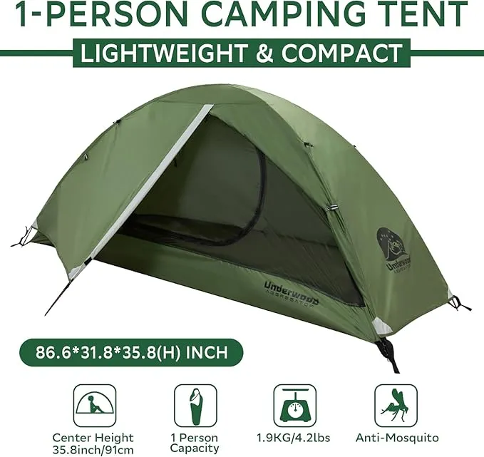 1/2 Person Backpacking Tent for Camping - Ultralight & Waterproof Outdoor Camping Tent 2 Person, Easy Set Up Compact Two Person Tent, Lightweight Two Man Tents for Hiking by Underwood Aggregator