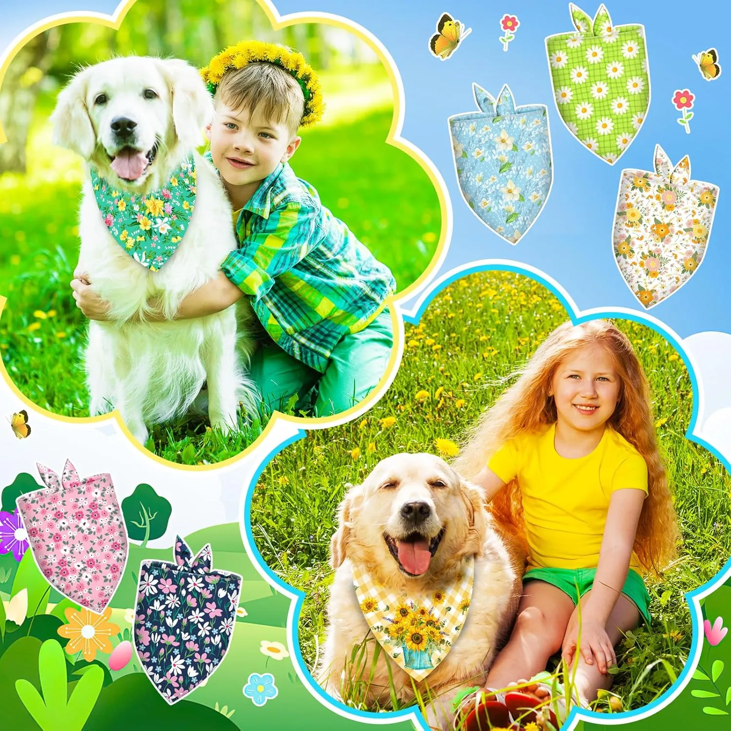 120 Pcs Spring Summer Dog Bandanas Bulk Adjustable Floral Puppy Scarves Pet Bandana Washable Flower Puppy Grooming Bandana for Mothers Day Small Medium Large Breed Dog Cat Pet Grooming Accessories