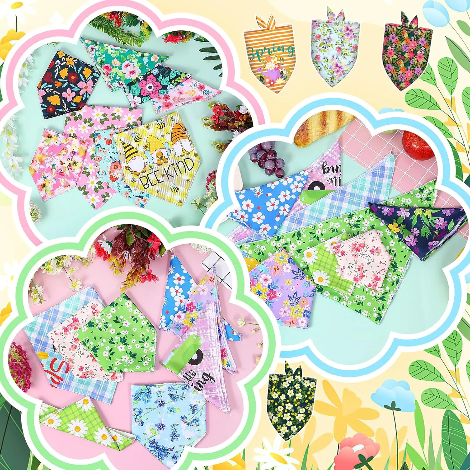 120 Pcs Spring Summer Dog Bandanas Bulk Adjustable Floral Puppy Scarves Pet Bandana Washable Flower Puppy Grooming Bandana for Mothers Day Small Medium Large Breed Dog Cat Pet Grooming Accessories