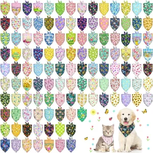 120 Pcs Spring Summer Dog Bandanas Bulk Adjustable Floral Puppy Scarves Pet Bandana Washable Flower Puppy Grooming Bandana for Mothers Day Small Medium Large Breed Dog Cat Pet Grooming Accessories