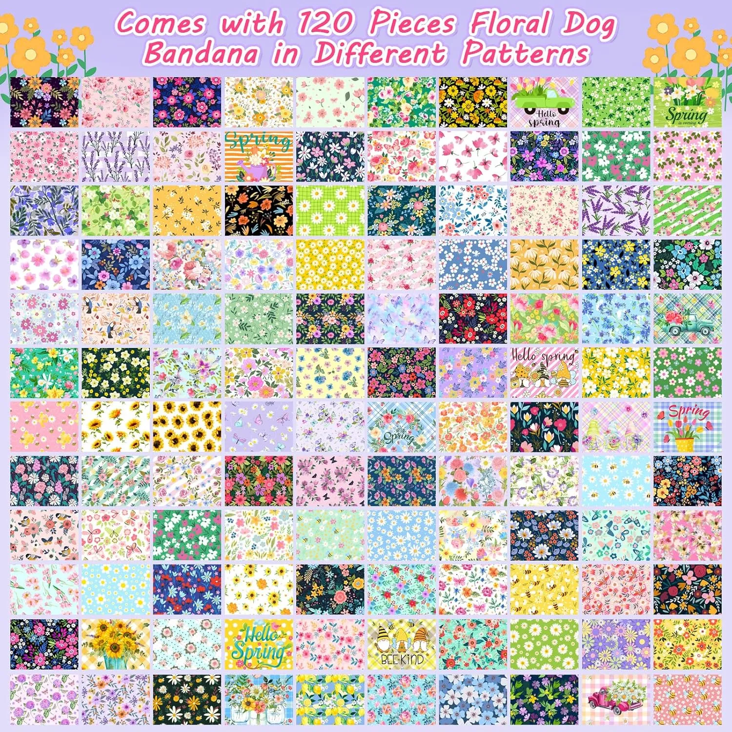 120 Pcs Spring Summer Dog Bandanas Bulk Adjustable Floral Puppy Scarves Pet Bandana Washable Flower Puppy Grooming Bandana for Mothers Day Small Medium Large Breed Dog Cat Pet Grooming Accessories