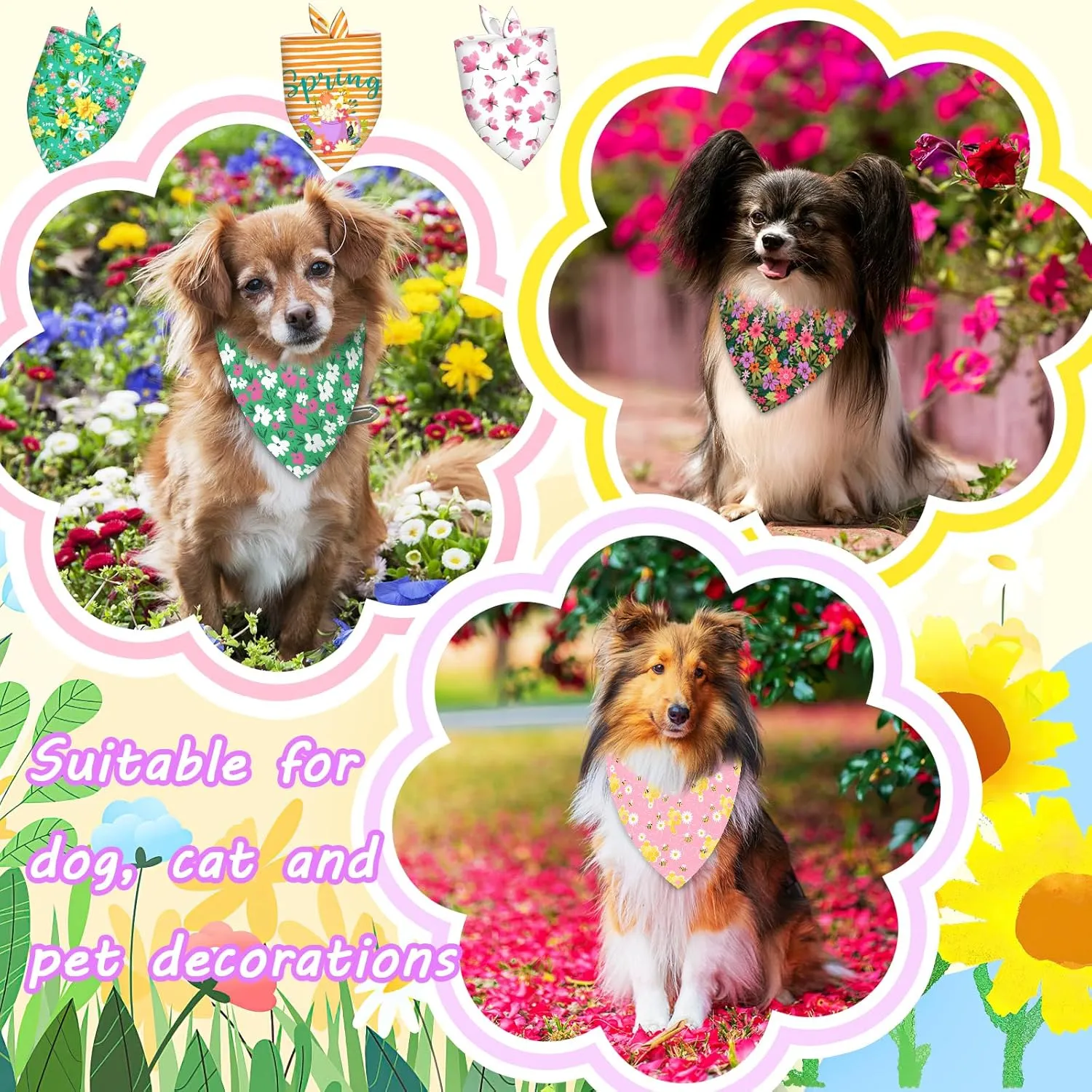 120 Pcs Spring Summer Dog Bandanas Bulk Adjustable Floral Puppy Scarves Pet Bandana Washable Flower Puppy Grooming Bandana for Mothers Day Small Medium Large Breed Dog Cat Pet Grooming Accessories