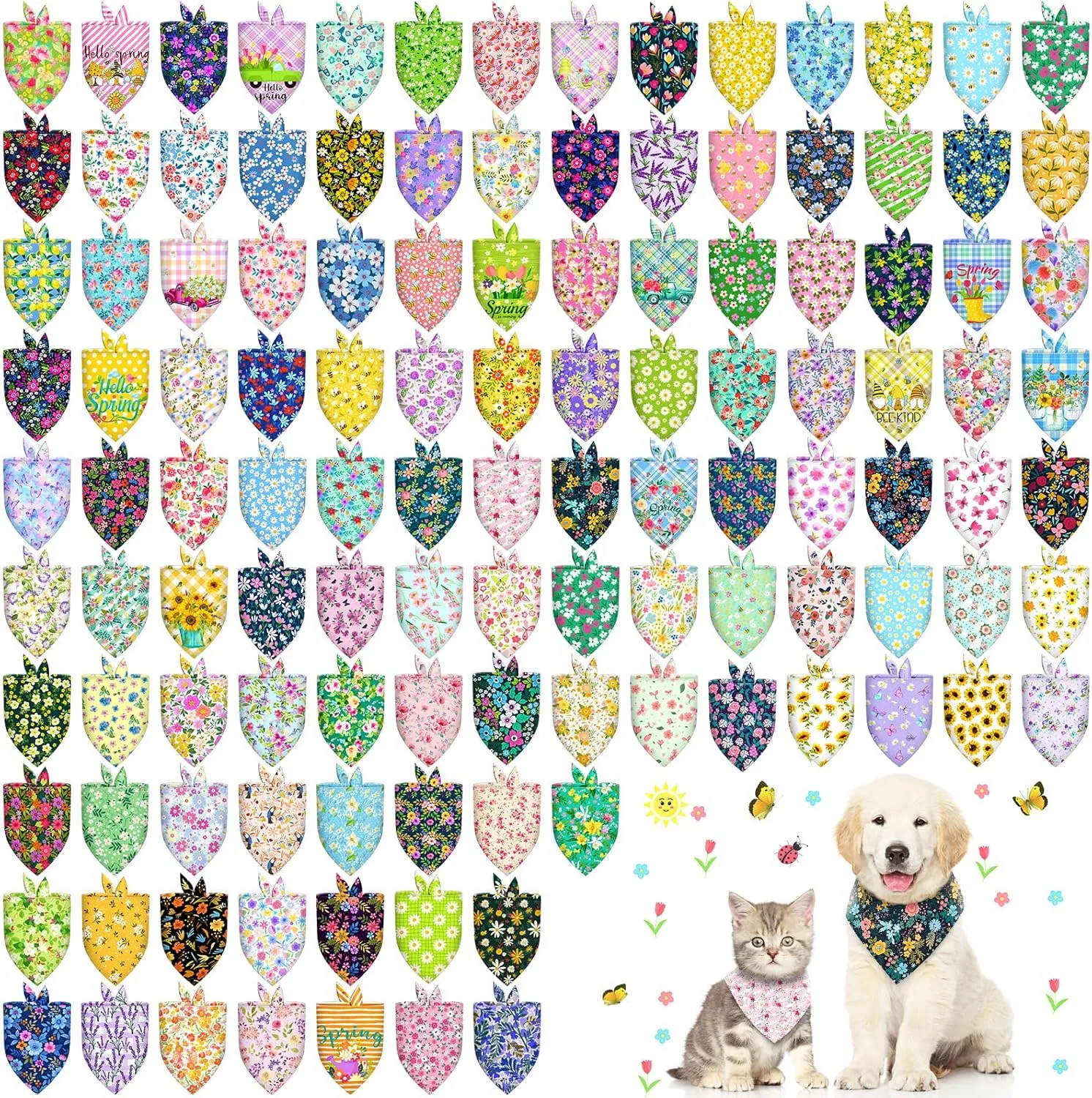 120 Pcs Spring Summer Dog Bandanas Bulk Adjustable Floral Puppy Scarves Pet Bandana Washable Flower Puppy Grooming Bandana for Mothers Day Small Medium Large Breed Dog Cat Pet Grooming Accessories