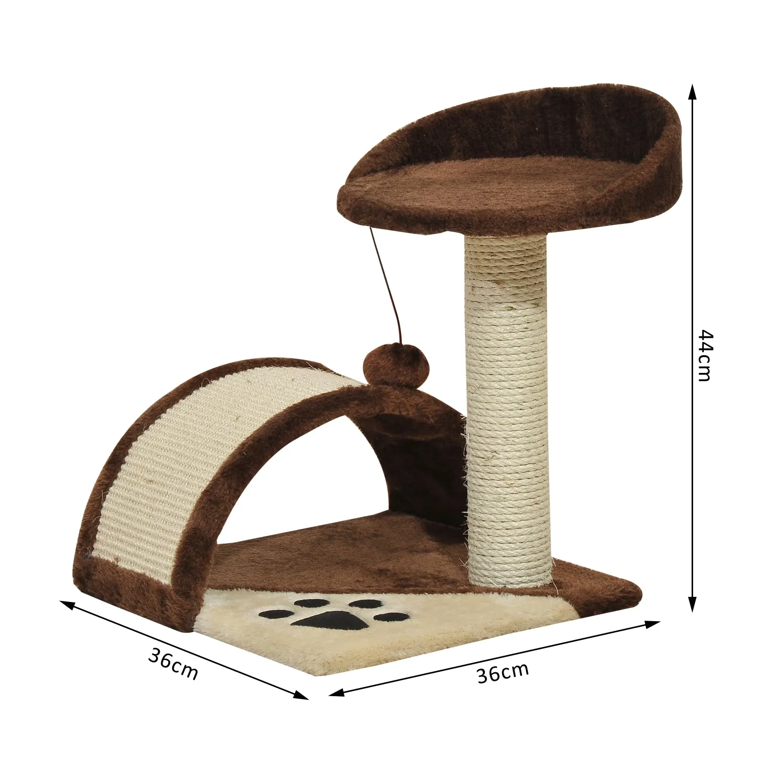 2-Tier Cat Tree Scratching Post with Dangle Toy Brown