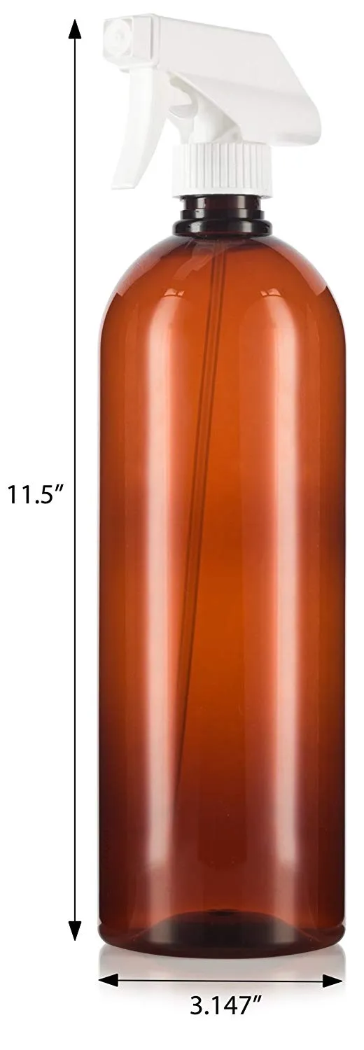 32 oz Amber Plastic Slim Cosmo Trigger Spray Bottle with White Sprayer (4 Pack)