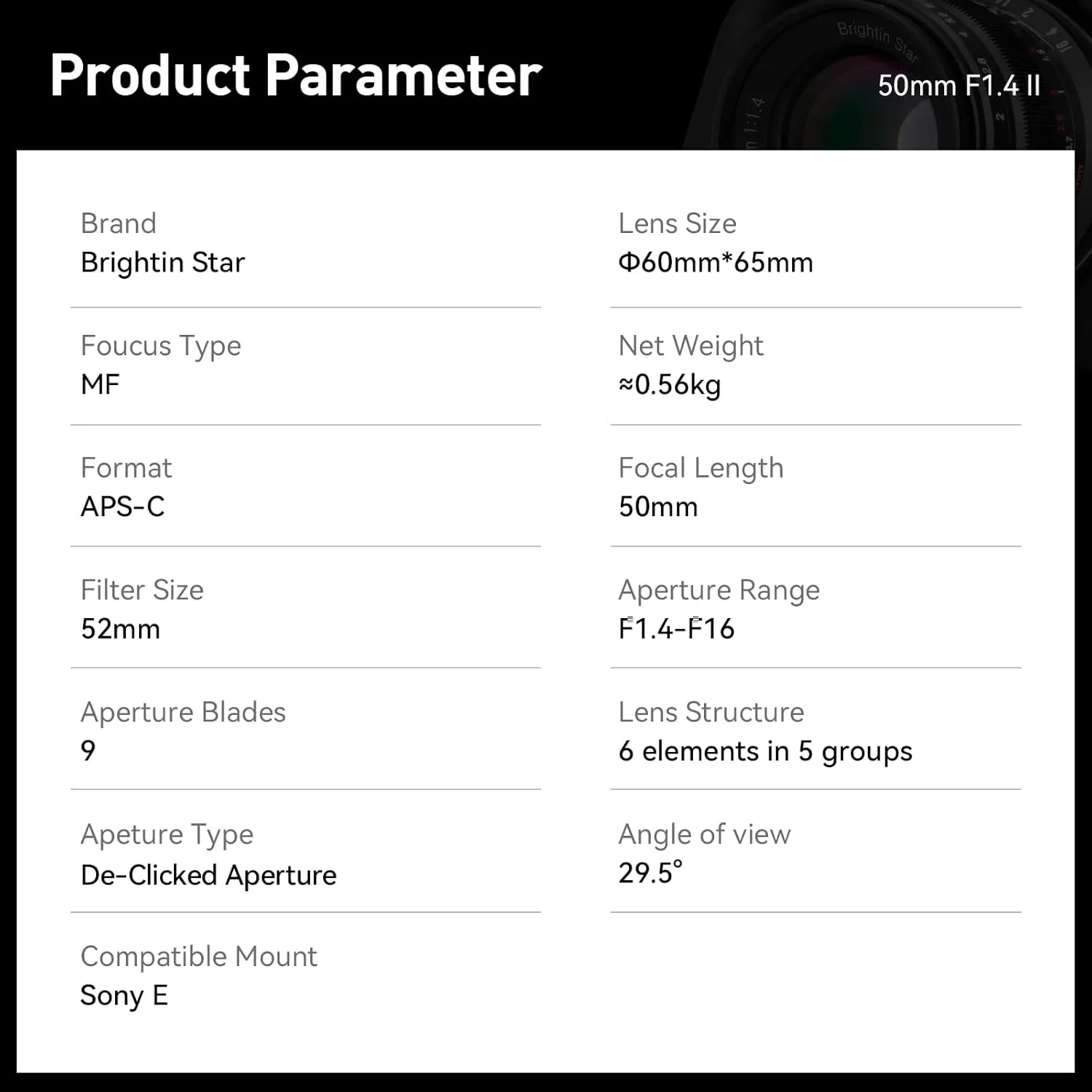 50mm F1.4 Big Aperture APS-C Manual Focus Mirrorless Camera Lens, Fit for Sony Alpha ZV-E10, A7IV, A6400, A7II, A7SIII, A7III, A7C, A6600, A6100, A7RIV, A6000, A7RIII (Black)