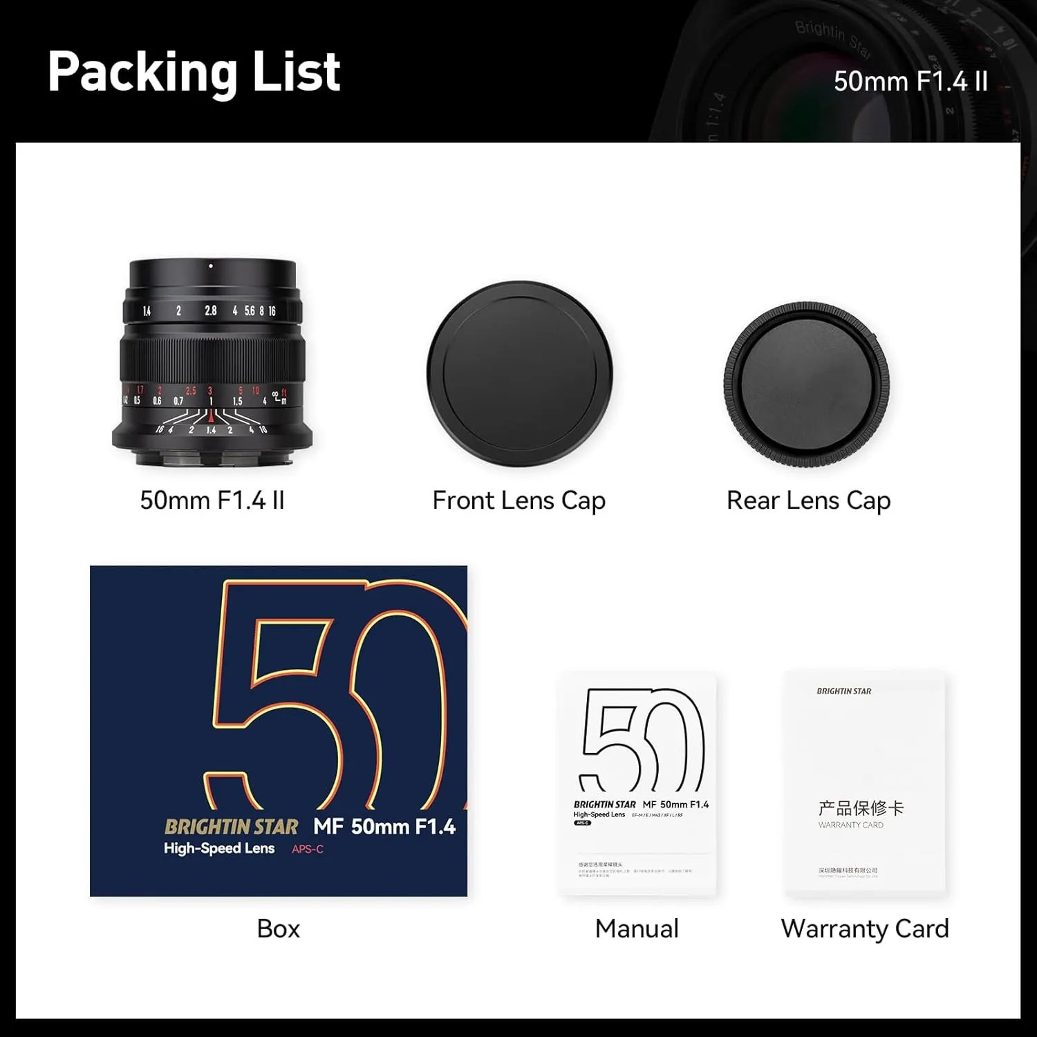 50mm F1.4 Big Aperture APS-C Manual Focus Mirrorless Camera Lens, Fit for Sony Alpha ZV-E10, A7IV, A6400, A7II, A7SIII, A7III, A7C, A6600, A6100, A7RIV, A6000, A7RIII (Black)