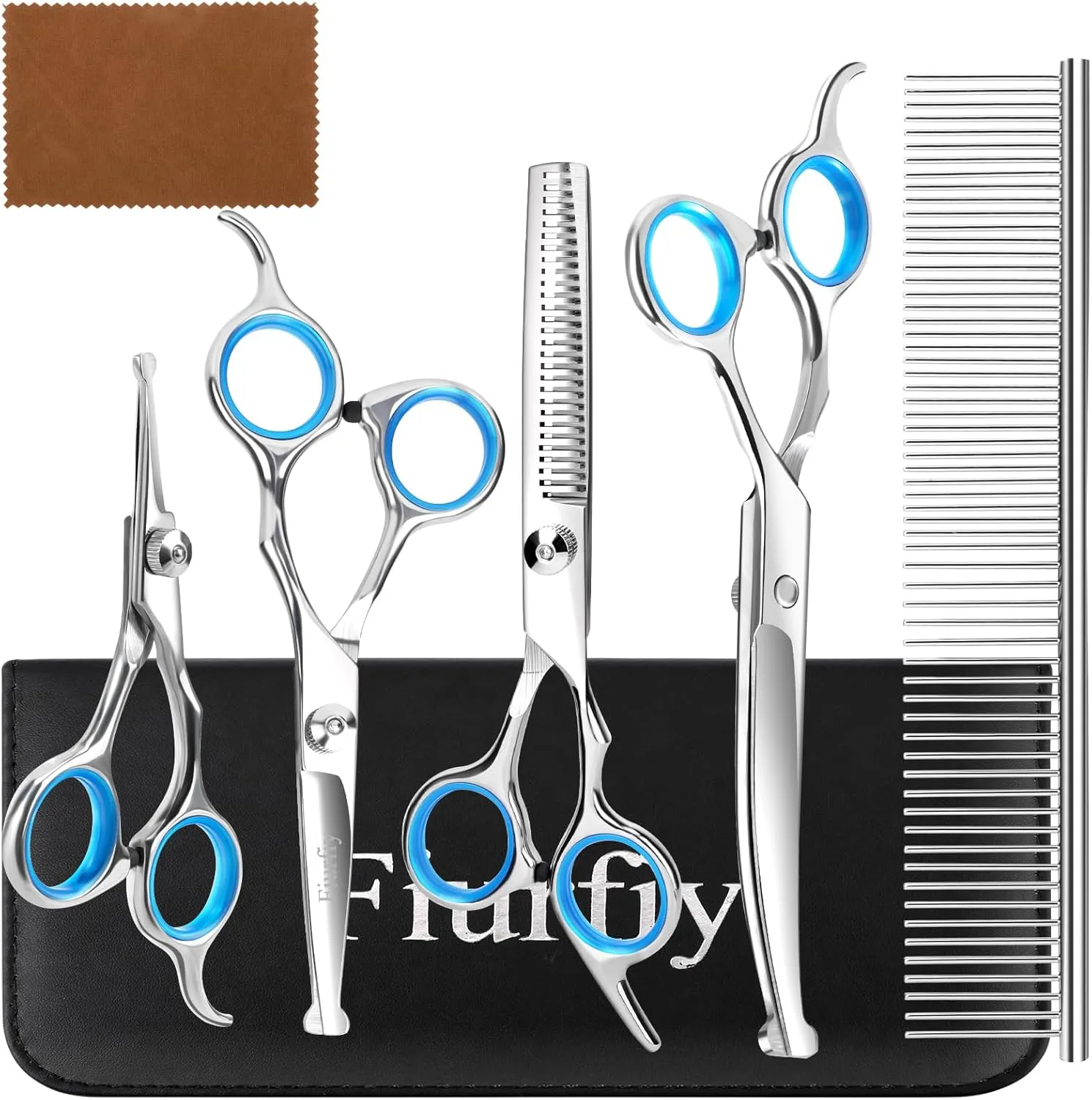 6-in-1 Dog Grooming Scissors - Professional Stainless Steel Hair Cutting Kit with Safety Rounded Tips, Ergonomic Soft-Grip Handles for Small & Large Dogs, Cats