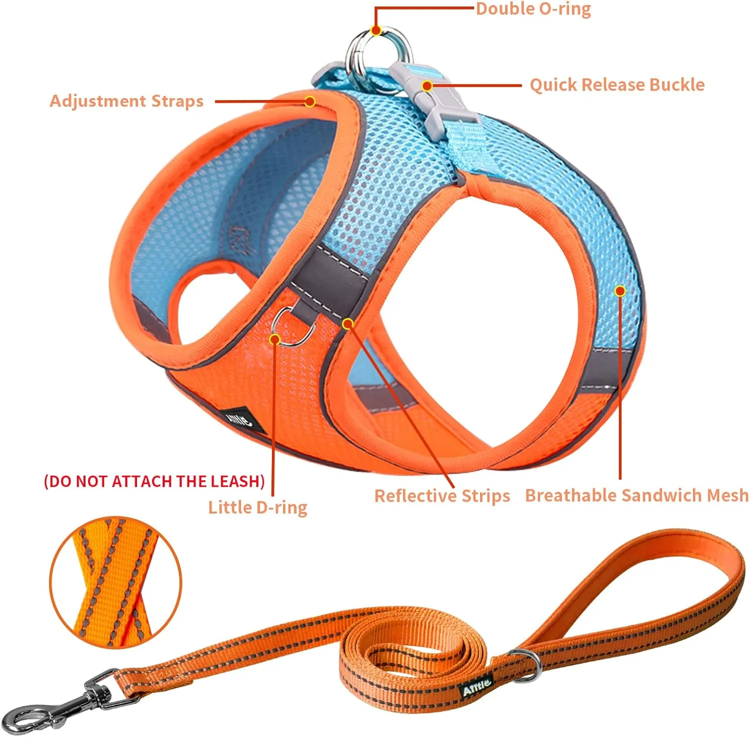 AIITLE Dog Harness, Spring No-Pull Cat Harness with a Leash, Adjustable Reflective Dog Vest, Cat Harness Escape Proof, Outdoor Walking, Camping for Extra Small Dogs and House Cats Orange XXXS
