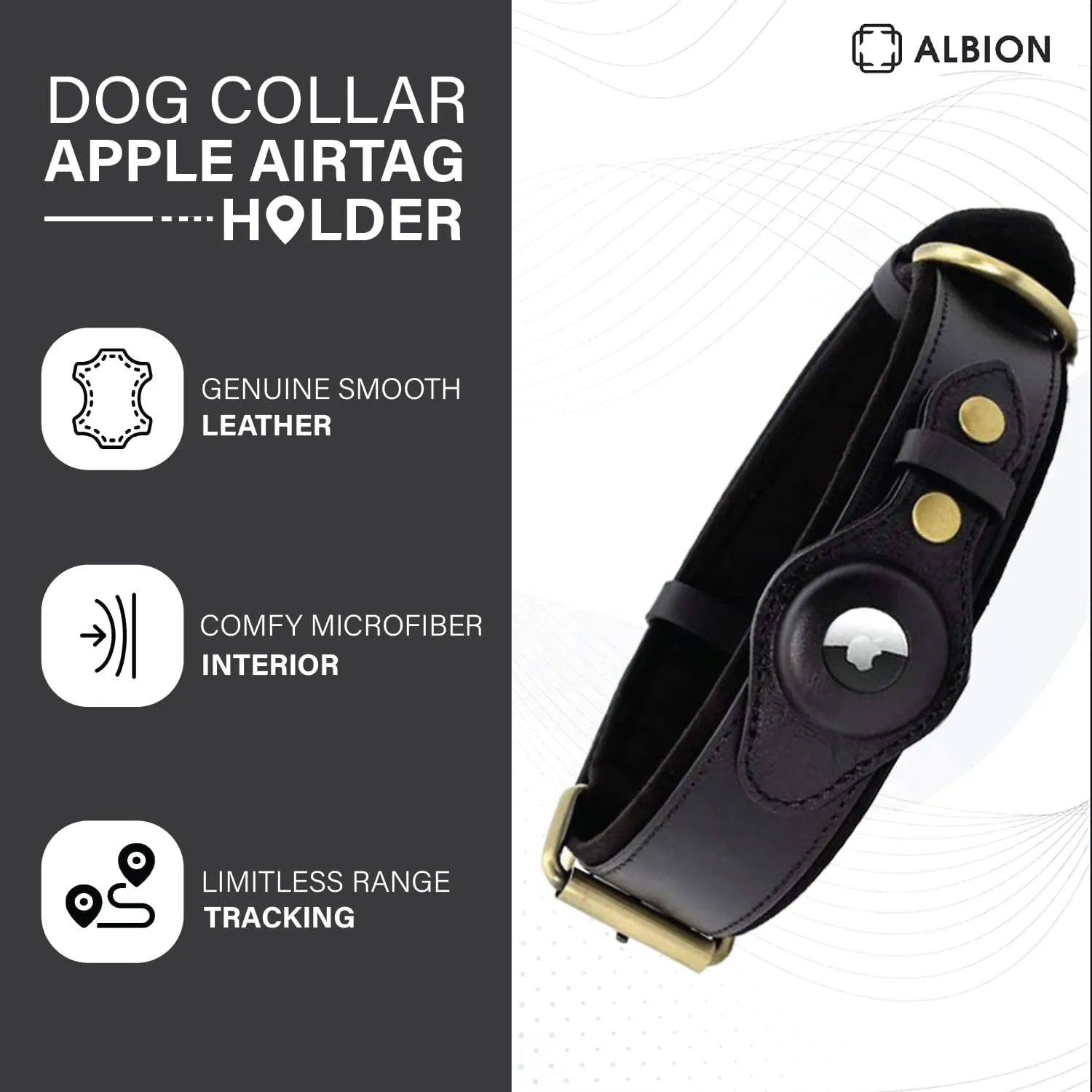 AirTag Dog Collar for Apple AirTag  Leather Dog Collar with Apple AirTag Holder  Smart Collars for Dog  GPS Dog Collar  Dog Collar with Airtag Holder (L, Black)