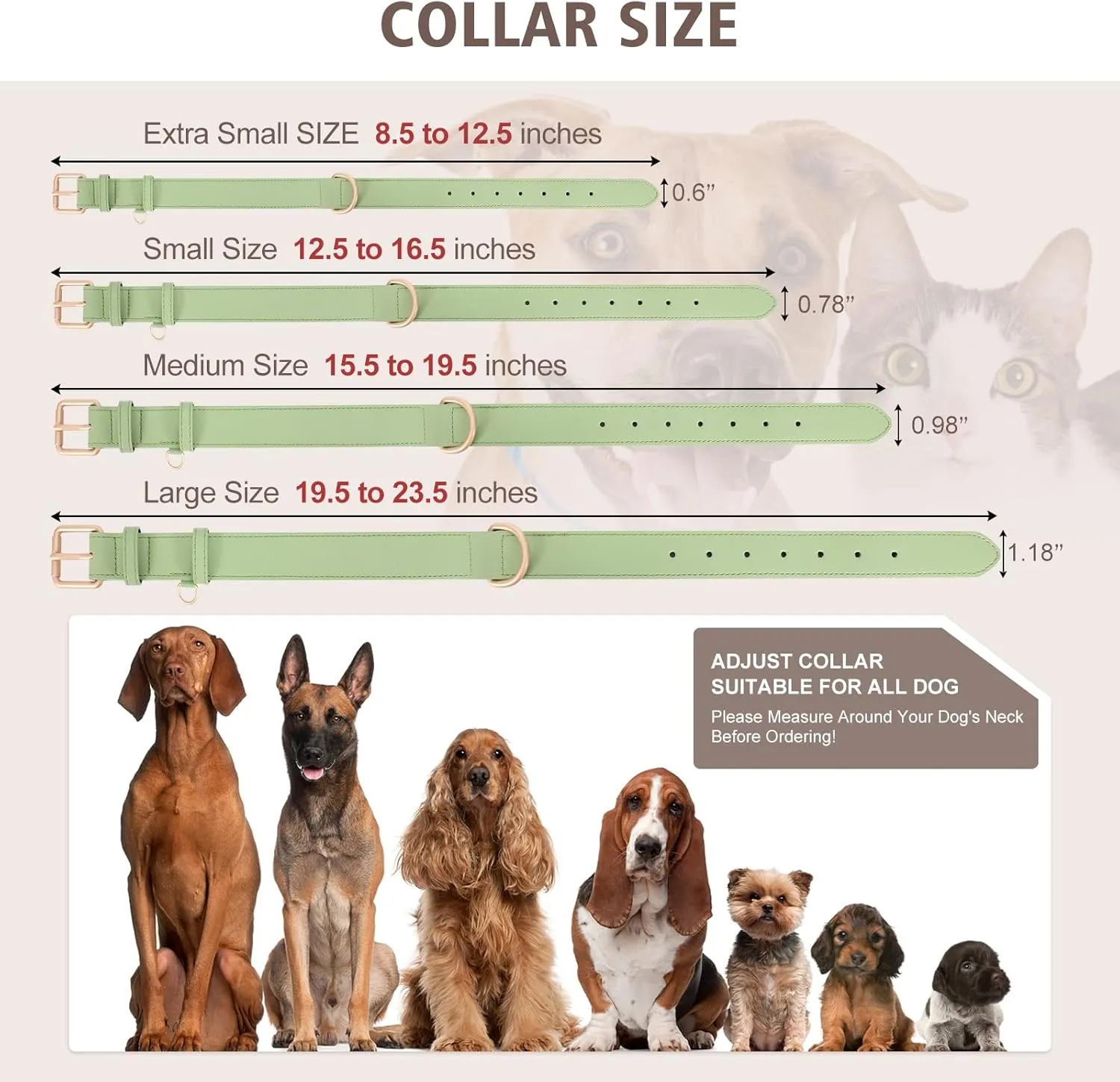 Airtag Leather Dog Collar for Small Medium Large Dog Adjustable Soft Padded Air Tag Puppy Collar Heavy Duty Metal Buckle Collar with Anti-Lost Airtag Holder Protective Case,XS,Green
