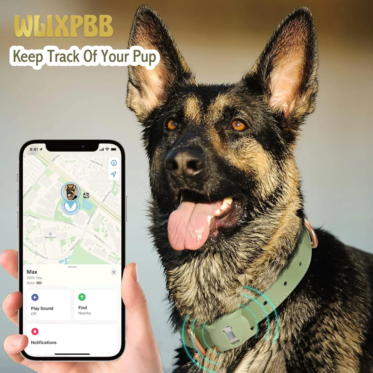 Airtag Leather Dog Collar for Small Medium Large Dog Adjustable Soft Padded Air Tag Puppy Collar Heavy Duty Metal Buckle Collar with Anti-Lost Airtag Holder Protective Case,XS,Green