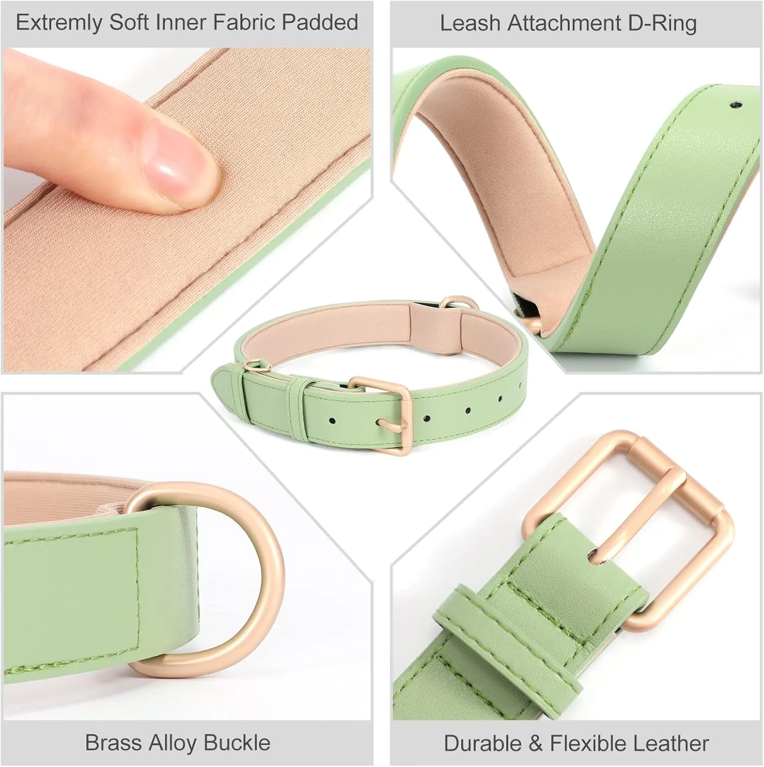 Airtag Leather Dog Collar for Small Medium Large Dog Adjustable Soft Padded Air Tag Puppy Collar Heavy Duty Metal Buckle Collar with Anti-Lost Airtag Holder Protective Case,XS,Green