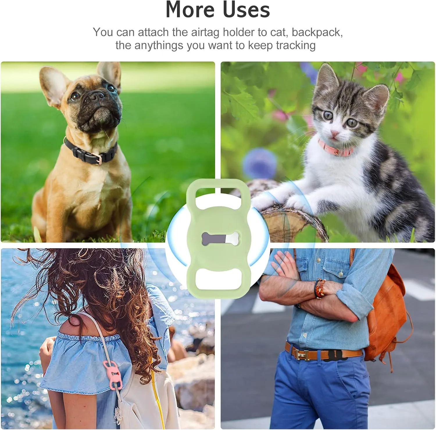Airtag Leather Dog Collar for Small Medium Large Dog Adjustable Soft Padded Air Tag Puppy Collar Heavy Duty Metal Buckle Collar with Anti-Lost Airtag Holder Protective Case,XS,Green
