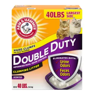 Arm  Hammer Double Duty Dual Advanced Odor Control Scented Clumping Cat Litter, 40lb