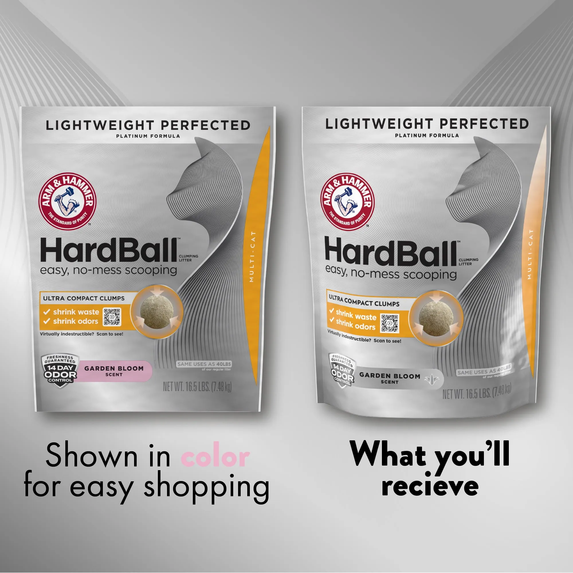 Arm  Hammer Hardball Lightweight Easy No-Mess Scooping Garden Bloom Scent Platinum Multi-Cat Clumping Litter, 8.5lb