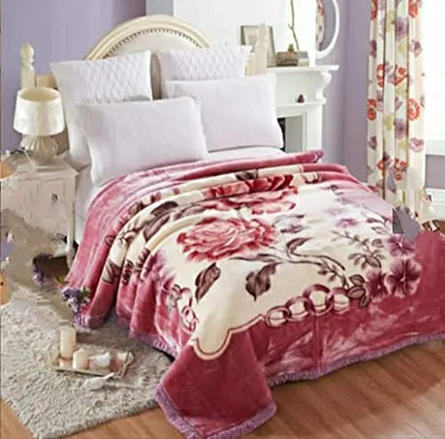 Bezzilish Home y Soft Floral Double Bed Embossed Double Ply Mink Blanket for Winters - Embossed Design That Will Enhance Your Room with Vibrant Attractive - (Multicolor)