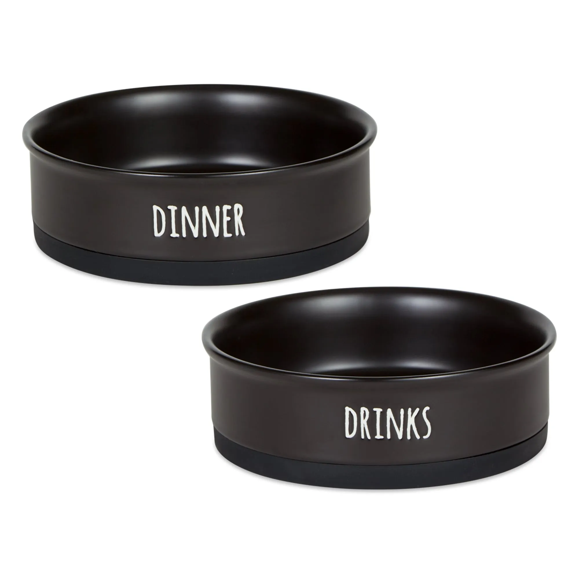 Black Dinner, Drinks & Dessert Pet Bowl Set/2, Large 3.75 C. Capacity