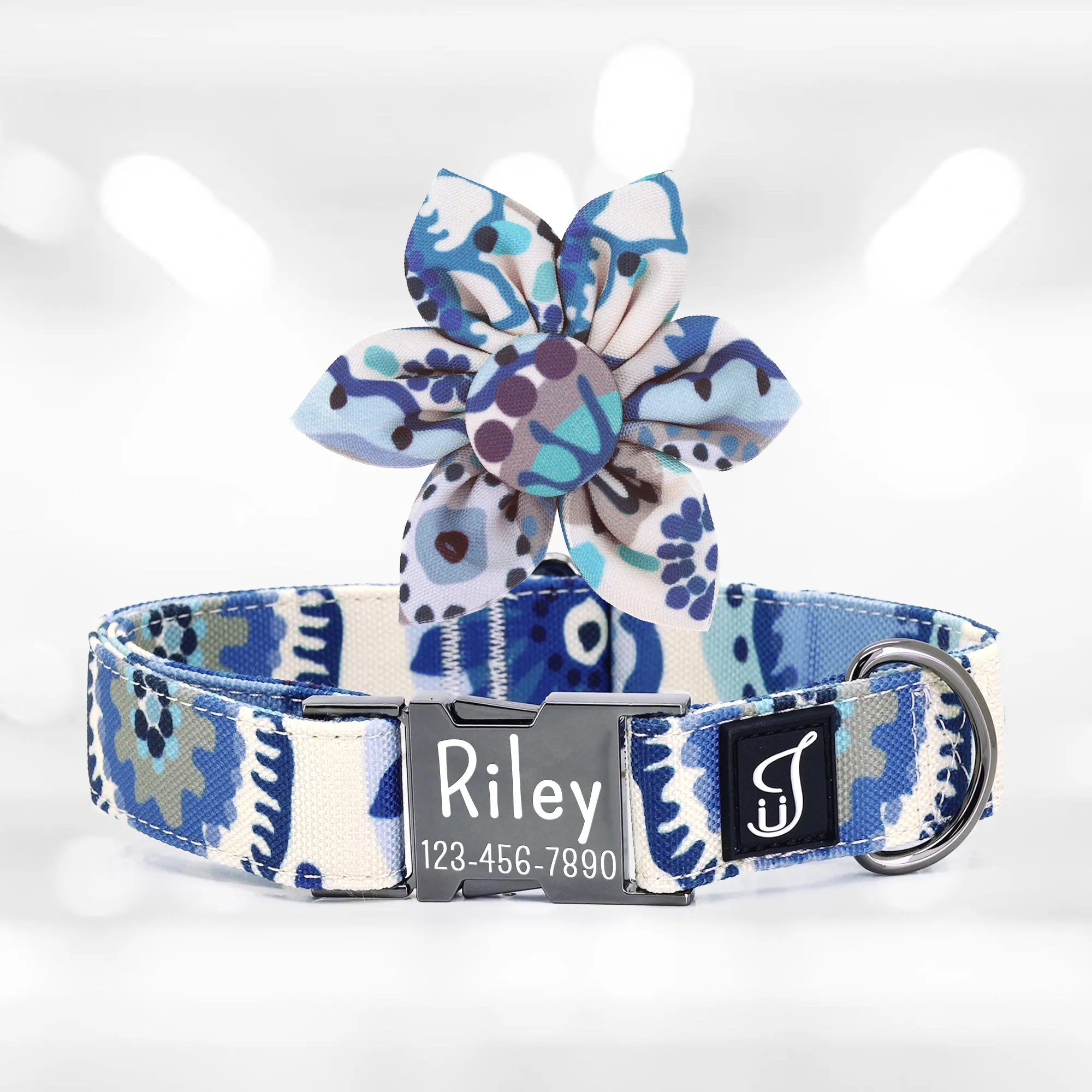 Blue Daisy Dog Collar with Flower