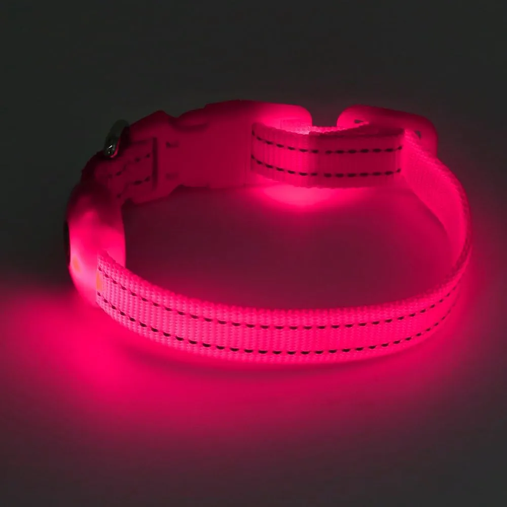 BSEEN Light Up Dog Collar, Rechargeable LED Dog Collar Glow in The Dark Cat Collar Reflective Puppy Collar Safety Dog Lights for Night Walking (Pink, XS)
