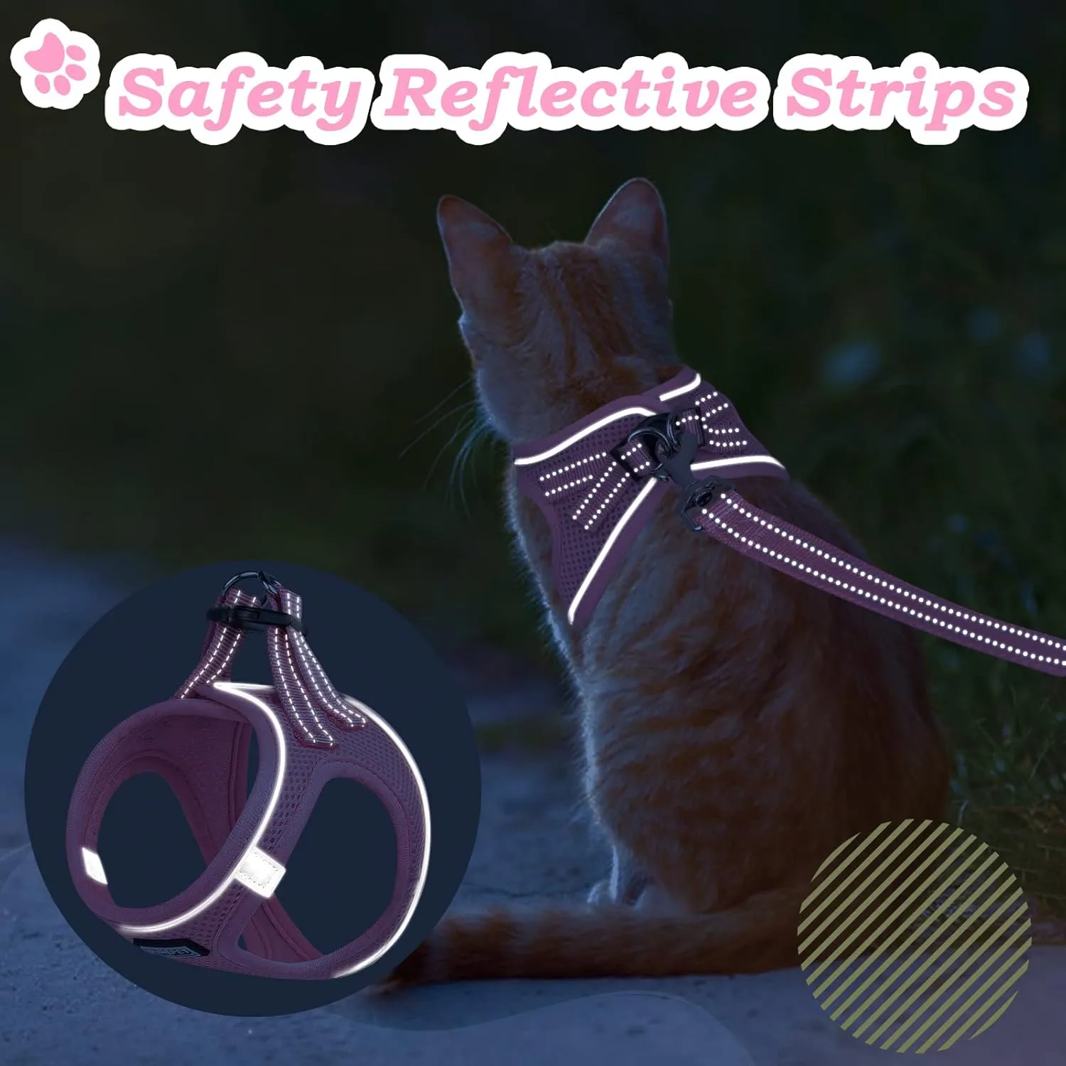 Cat Harness and Leash Escape Proof,Adjustable Soft Mesh Kitten Vest Harness for Walking Reflective Pet Harness for Cat Small Dogs Puppy