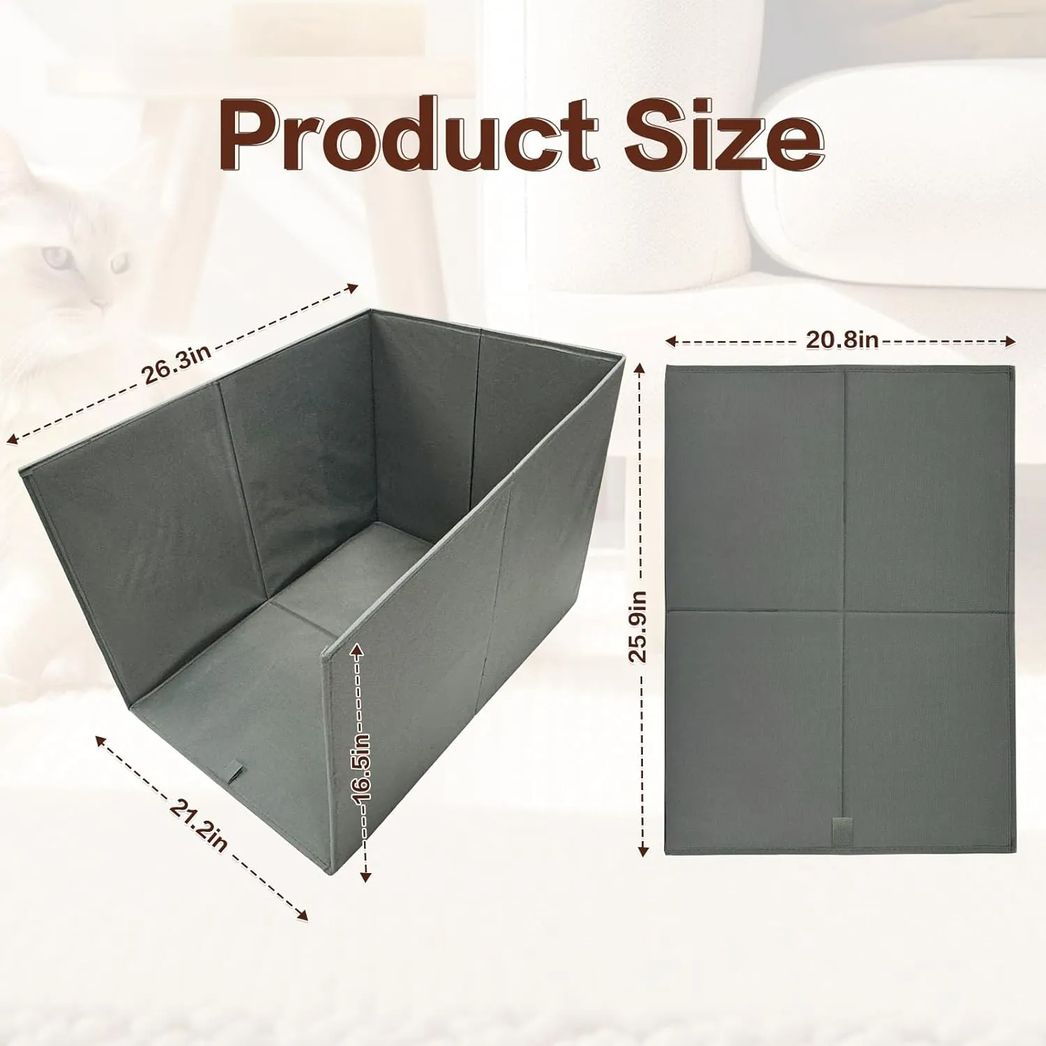 Cat Litter Box Enclosure Splash Guard Large Foldable Removable Mat, Tall for Litter Contained High Side Out Litter Box Keeping Litter Off Floor Easy Clean (26.4 * 21.3 * 16.5 inch)
