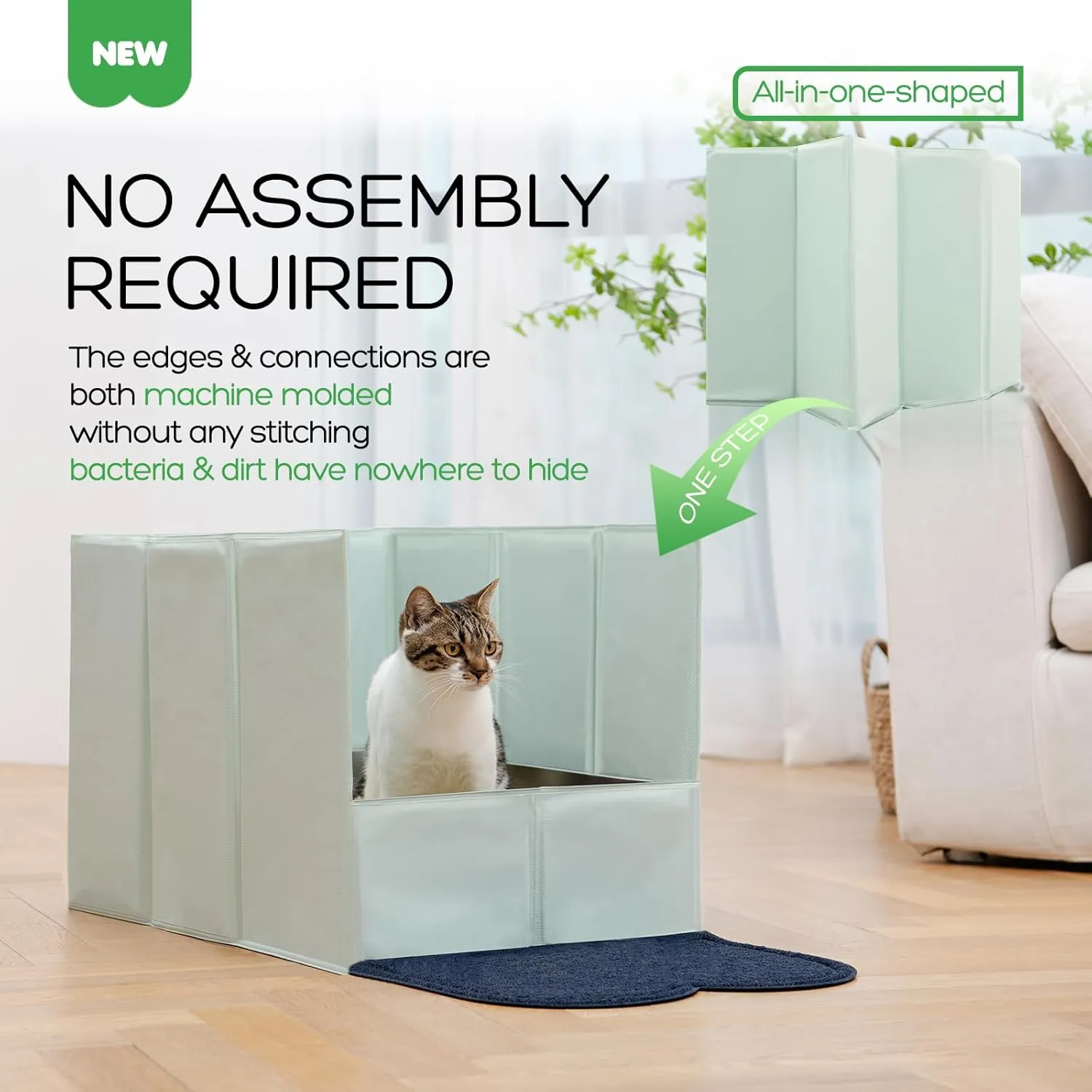 Cat Litter Box Enclosure,Folding XL L24W16H18 Litter Box Enclosure Splash Guard High Side, Leak&Water Proof,No Assembly Required Pee Shields,Dog Proof