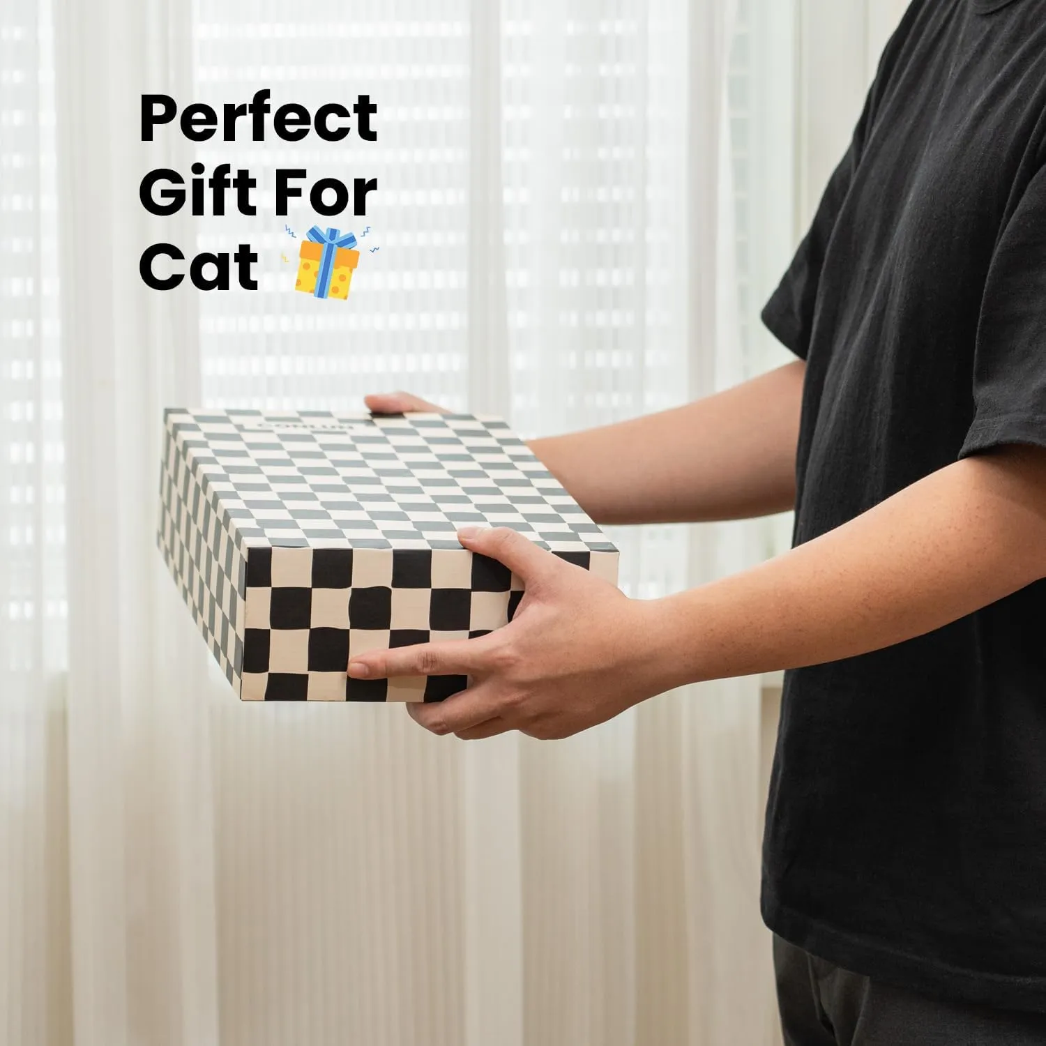 Cat Scratcher Box with 4 Scratching Pads&2 Separate Cardboard Boxes,2-in-1 Cardboard Cat Scratch for Multiple Kitten Interactive Play,Birthdays Holiday Toys Gift,Checkered-Ball Toy