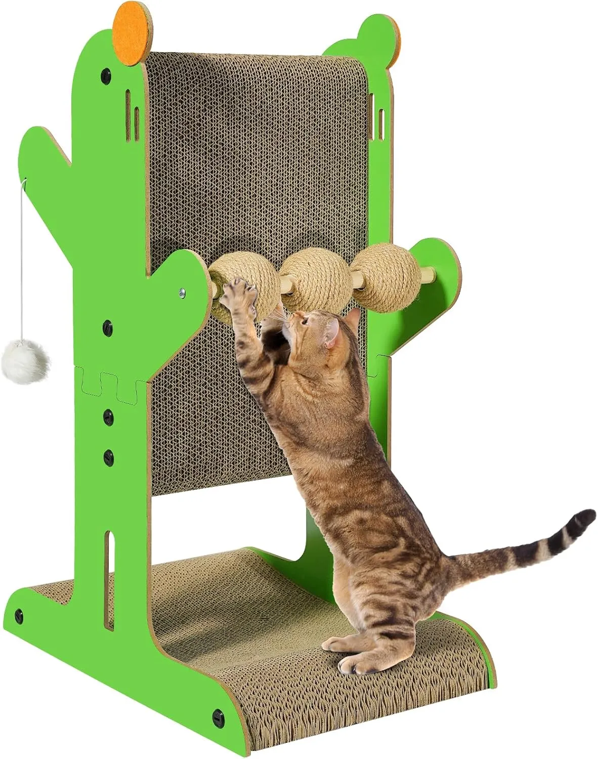 Cat Scratcher, Double-Sided Cat Cardboard Scratcher, T Shaped Vertical Cat Scratcher for Wall and Couch Protection, Cat Scratching Post with 3 Sisal Balls and 2 Plush Ball Toys