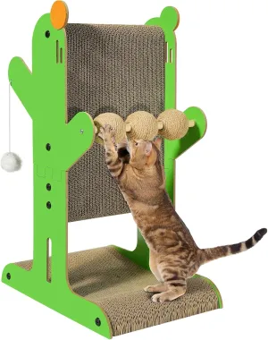 Cat Scratcher, Double-Sided Cat Cardboard Scratcher, T Shaped Vertical Cat Scratcher for Wall and Couch Protection, Cat Scratching Post with 3 Sisal Balls and 2 Plush Ball Toys