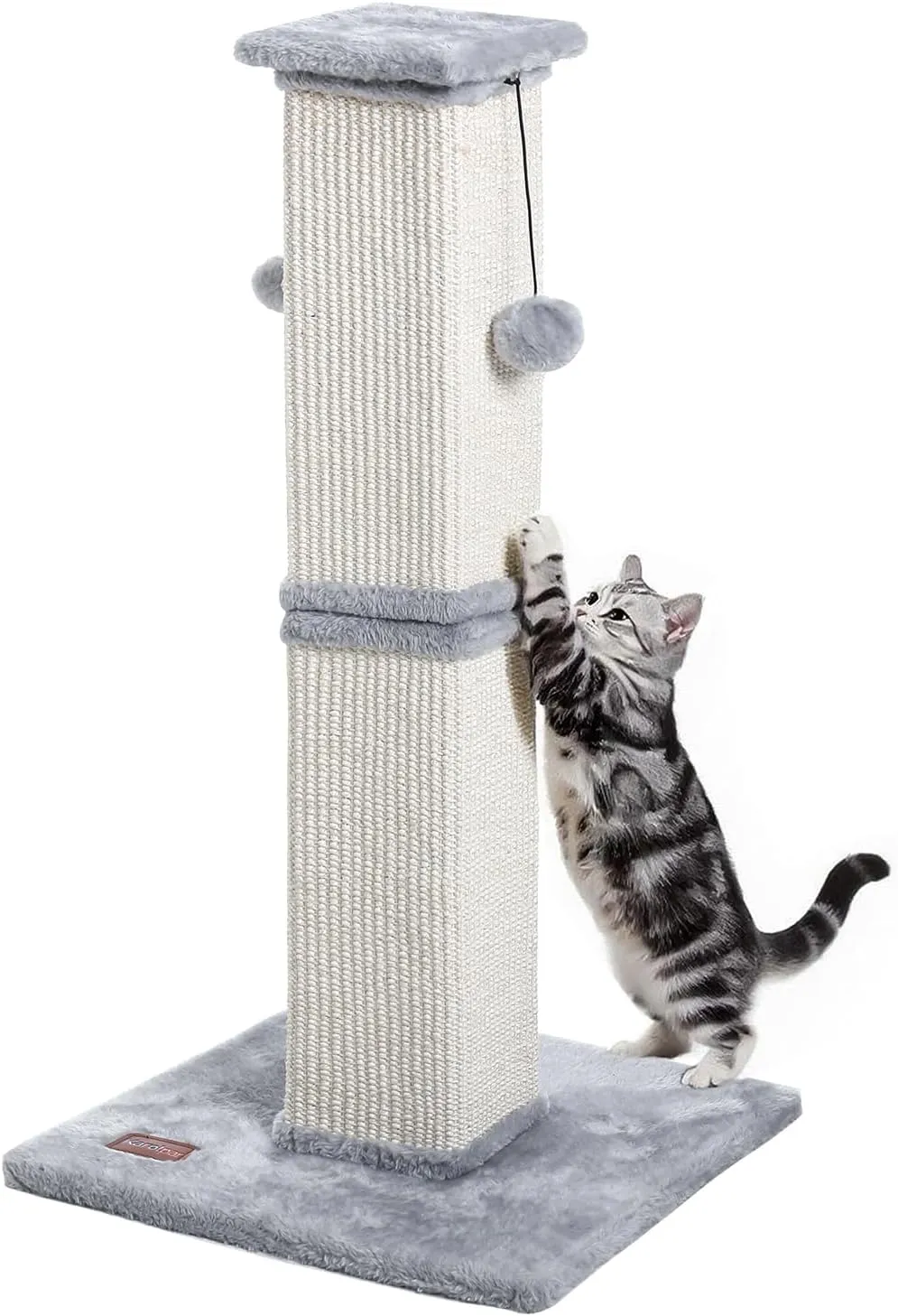 Cat Scratching Post, 33Inch Tall Cat Scratch Post for Indoor Cats Adults and Kitten, Sisal Cat Scratcher with Hanging Balls