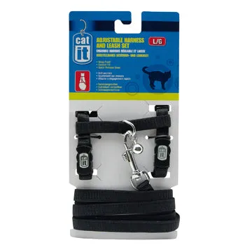 Catit Adjustable Nylon Cat Harness & Leash Set - Black, Large