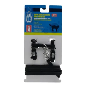 Catit Adjustable Nylon Cat Harness & Leash Set - Black, Small