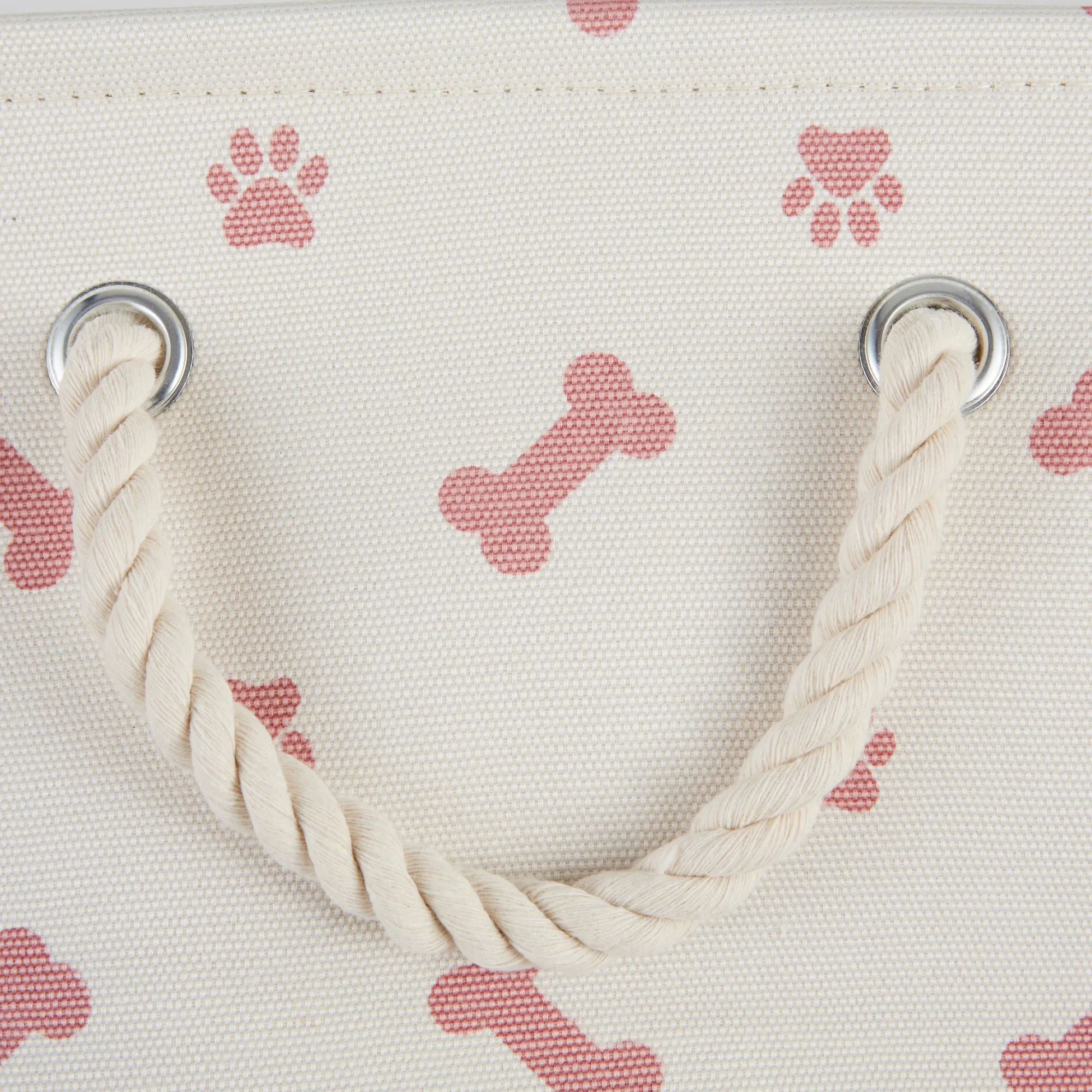 Collapsible Pet Storage Bin, Paw/Bone Print, Rose, Medium Round -12x15x15"