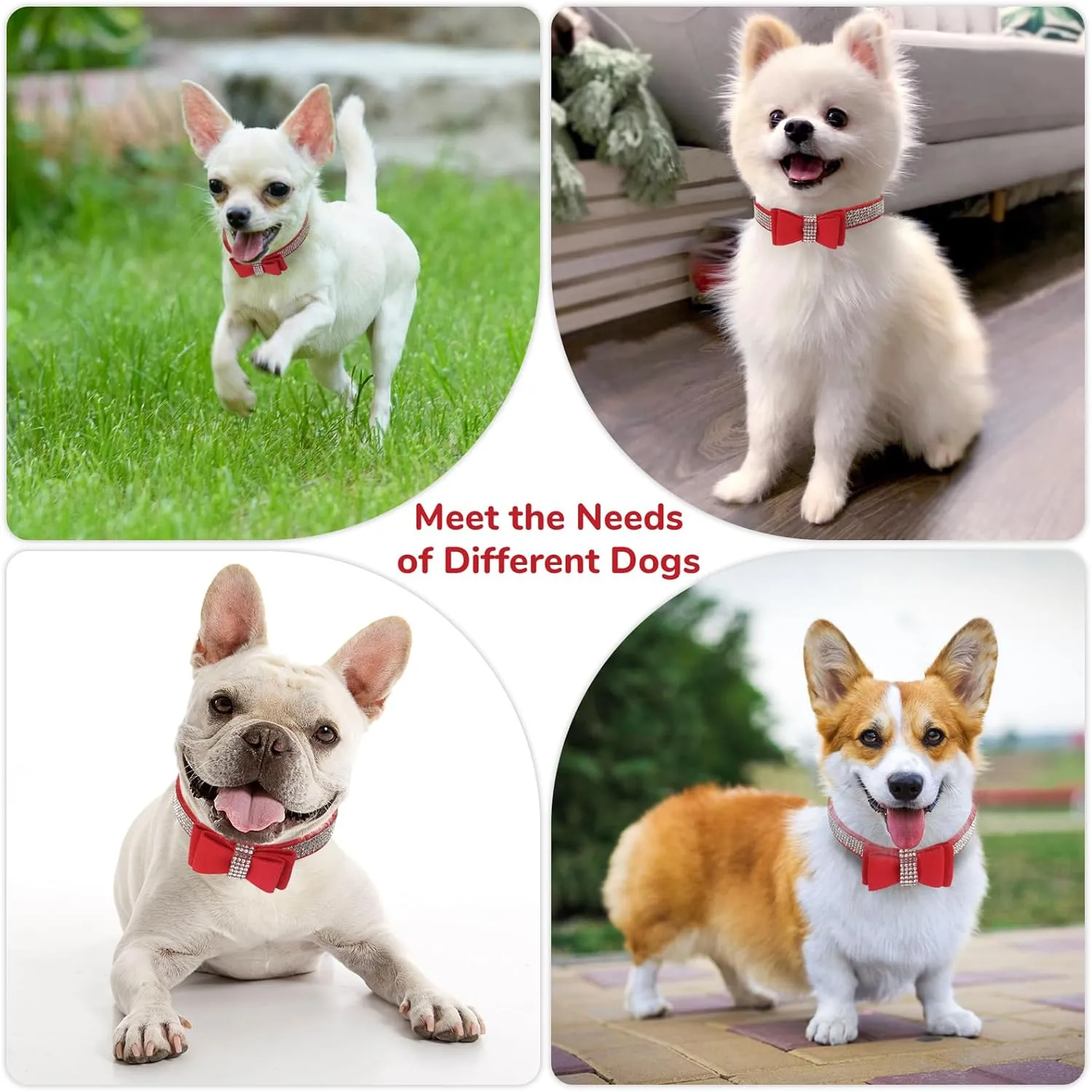Crystal Dog Collar with Bow Tie,Soft Puppy Bling Collar for Extra Small,Small,Medium Dogs(Red,XS)