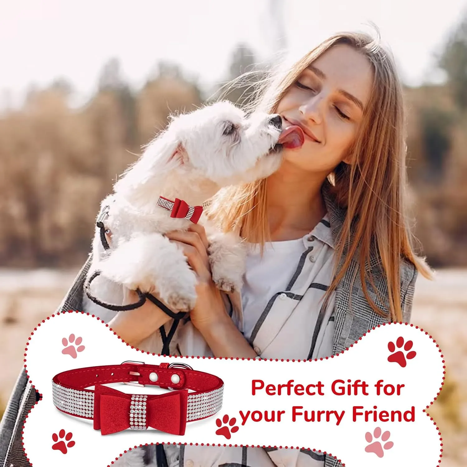 Crystal Dog Collar with Bow Tie,Soft Puppy Bling Collar for Extra Small,Small,Medium Dogs(Red,XS)