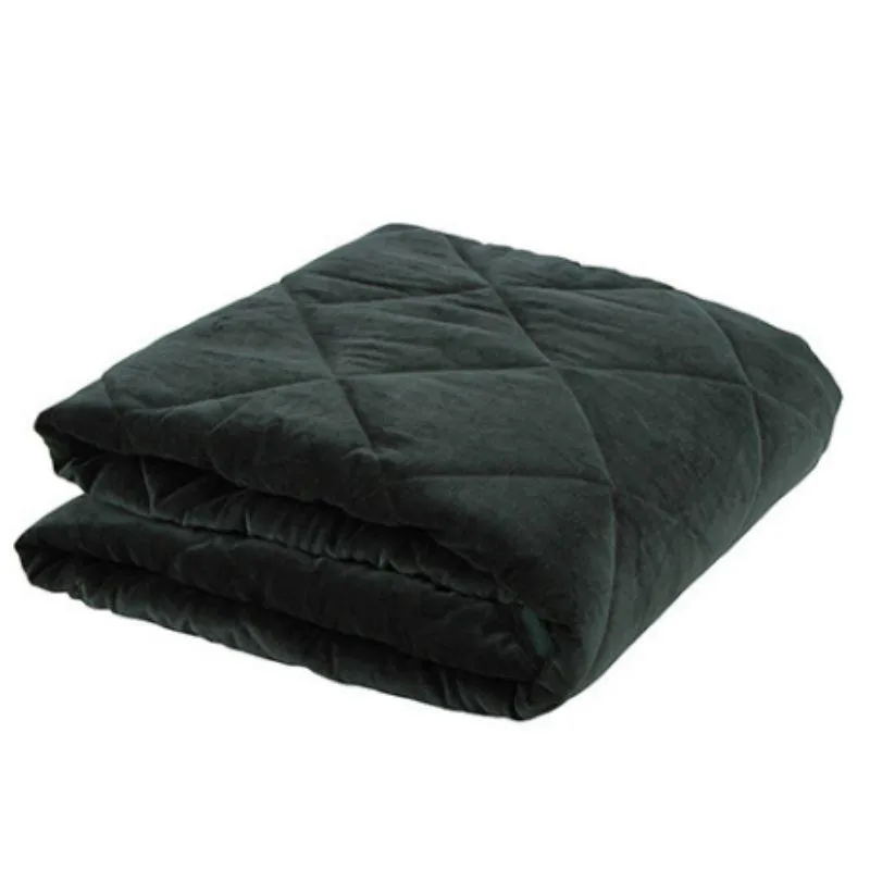 Dark Green Tiffany Quilted Velvet Cotton Throw - 200cm x 130cm
