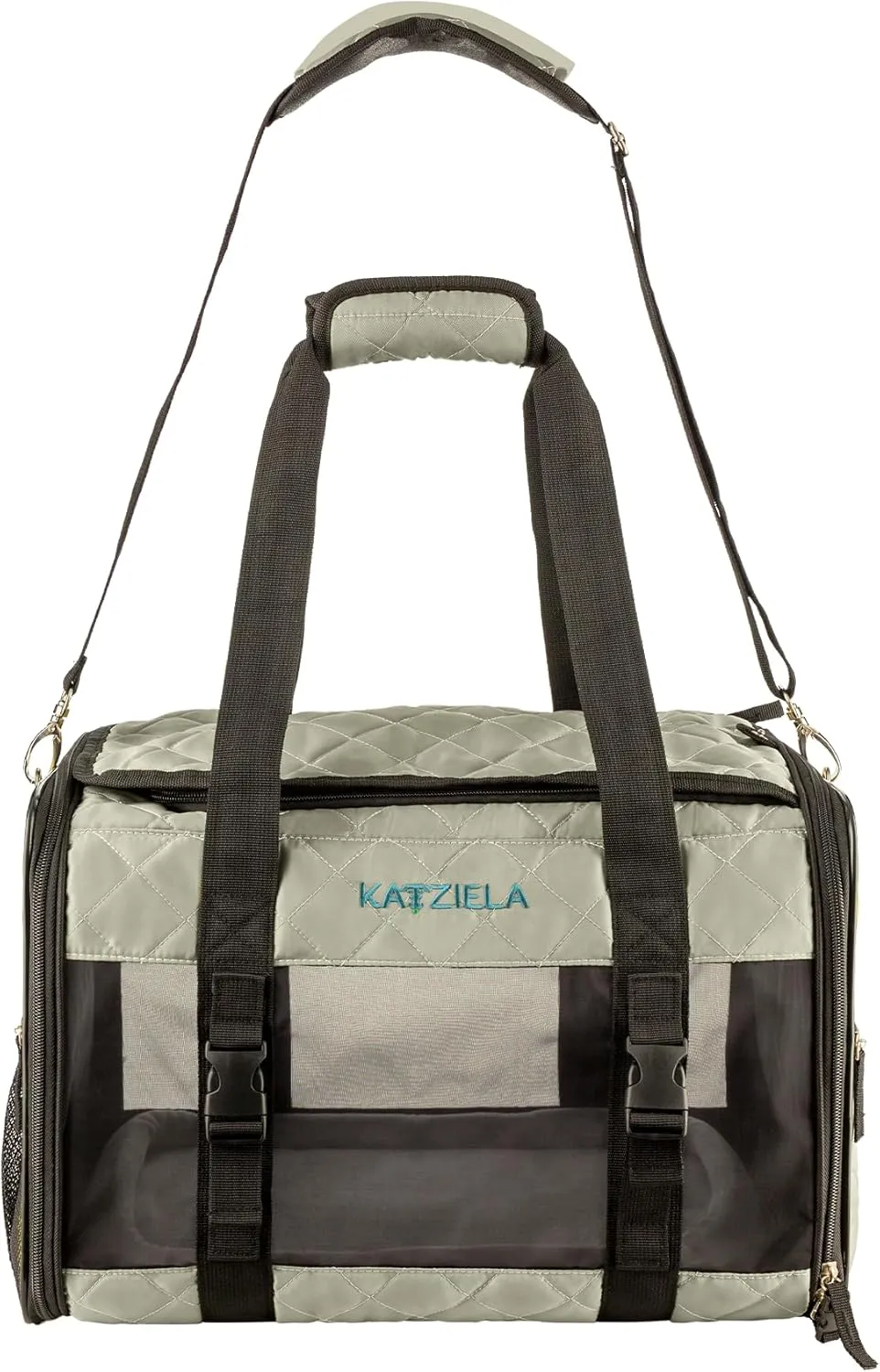 Deluxe Quilted Airline Approved Pet Dog & Cat Carrier for Airplane Travel - by Katziela (Medium, Gray)