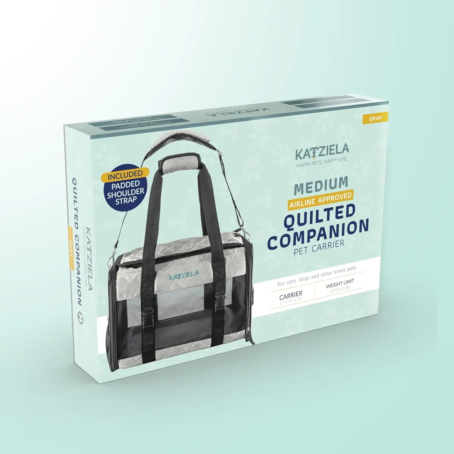 Deluxe Quilted Airline Approved Pet Dog & Cat Carrier for Airplane Travel - by Katziela (Medium, Gray)