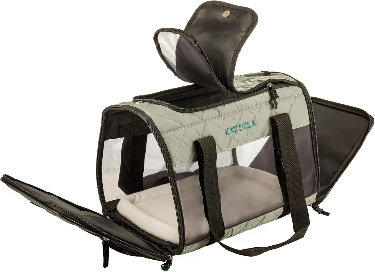 Deluxe Quilted Airline Approved Pet Dog & Cat Carrier for Airplane Travel - by Katziela (Medium, Gray)