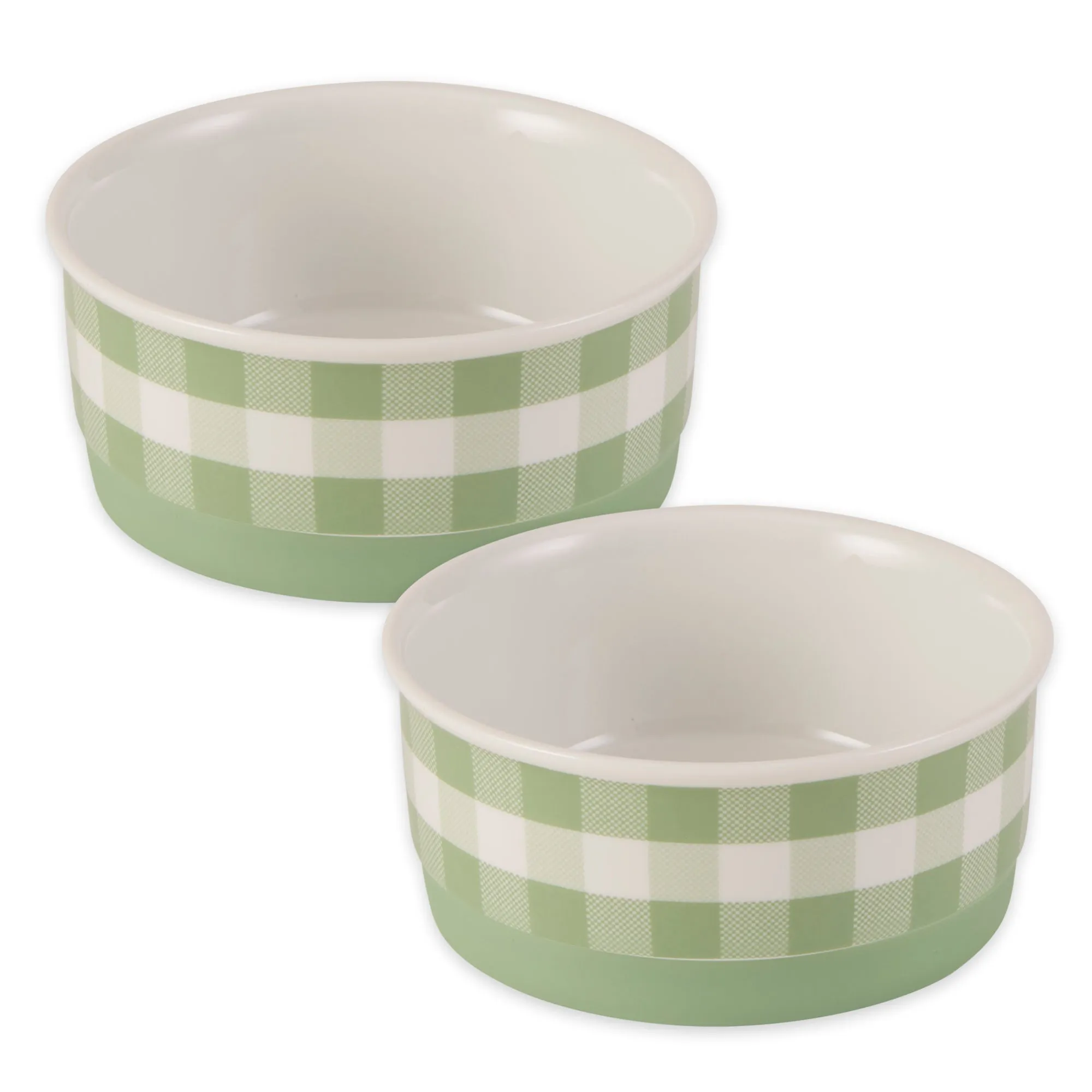 Desert Sage Petite Check Pet Bowl Set of 2, Small - 3/4 C Capacity