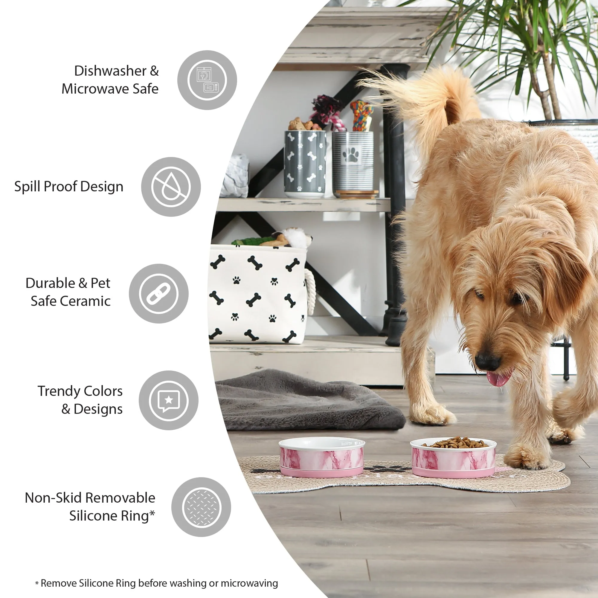 Desert Sage Petite Check Pet Bowl Set of 2, Small - 3/4 C Capacity