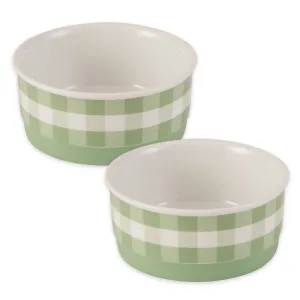 Desert Sage Petite Check Pet Bowl Set of 2, Small - 3/4 C Capacity