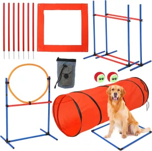 Dog Agile Training Equipment, 87-Piece Dog Obstacle Course Training Starter Kit with Tunnel,Adjustable Dog Hoop,Weave Poles, Jump Ring, Pause Box, Toy Balls and Storage Bag