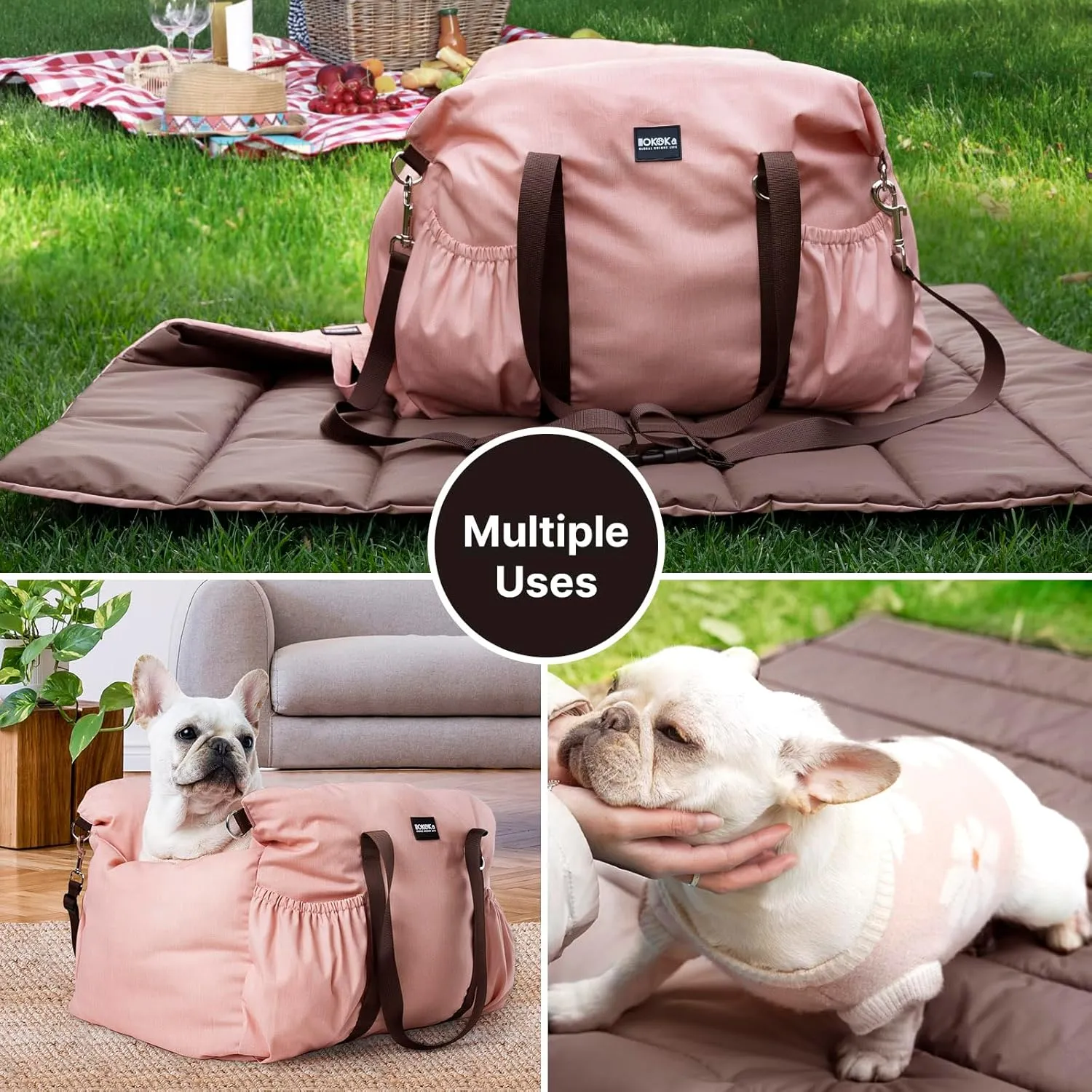 Dog Booster Car Seat for Small Dogs with Heavy Duty Safety Belt and Lock, Waterproof Detachable Dog Travel Bed for Car with Storage Pocket Up to 25lbs, Memory Foam Filling for Max Support,Pink