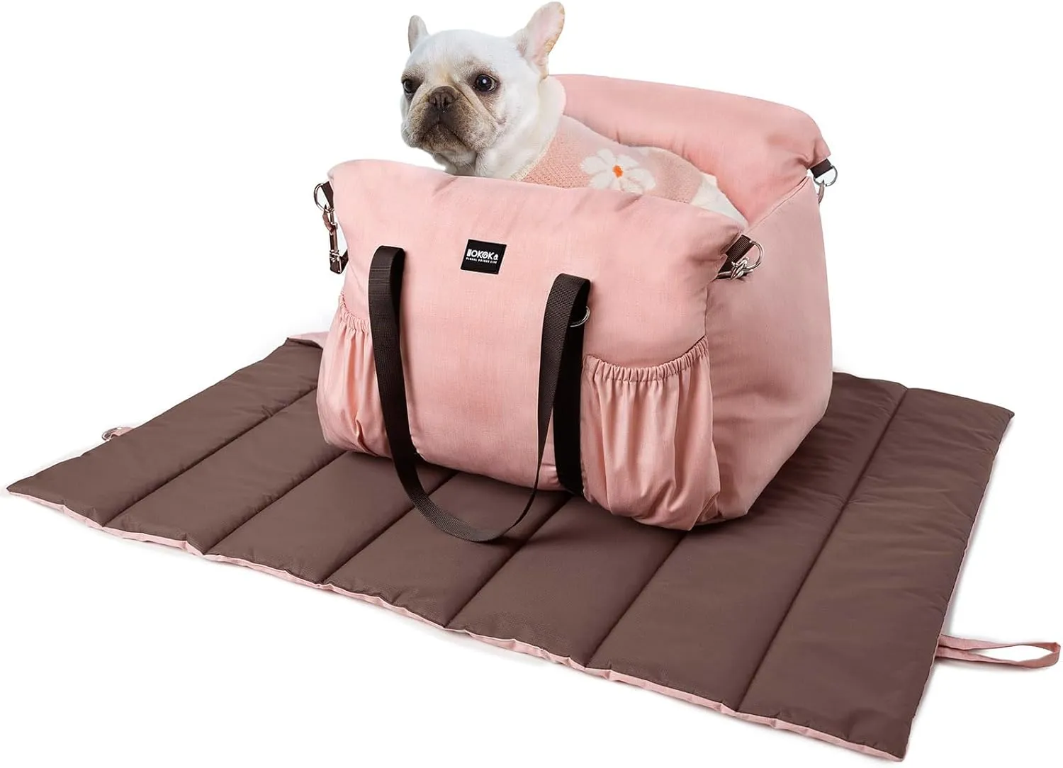 Dog Booster Car Seat for Small Dogs with Heavy Duty Safety Belt and Lock, Waterproof Detachable Dog Travel Bed for Car with Storage Pocket Up to 25lbs, Memory Foam Filling for Max Support,Pink