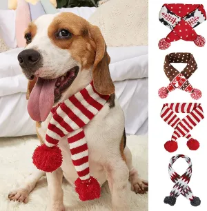 Dog Christmas Scarf Pet Puppy Xmas Knitted Costume Winter Warm Bandanas Neckerchief Cat Neck Warmer Apparel for Holiday Festive (Large, Red White Stripes)