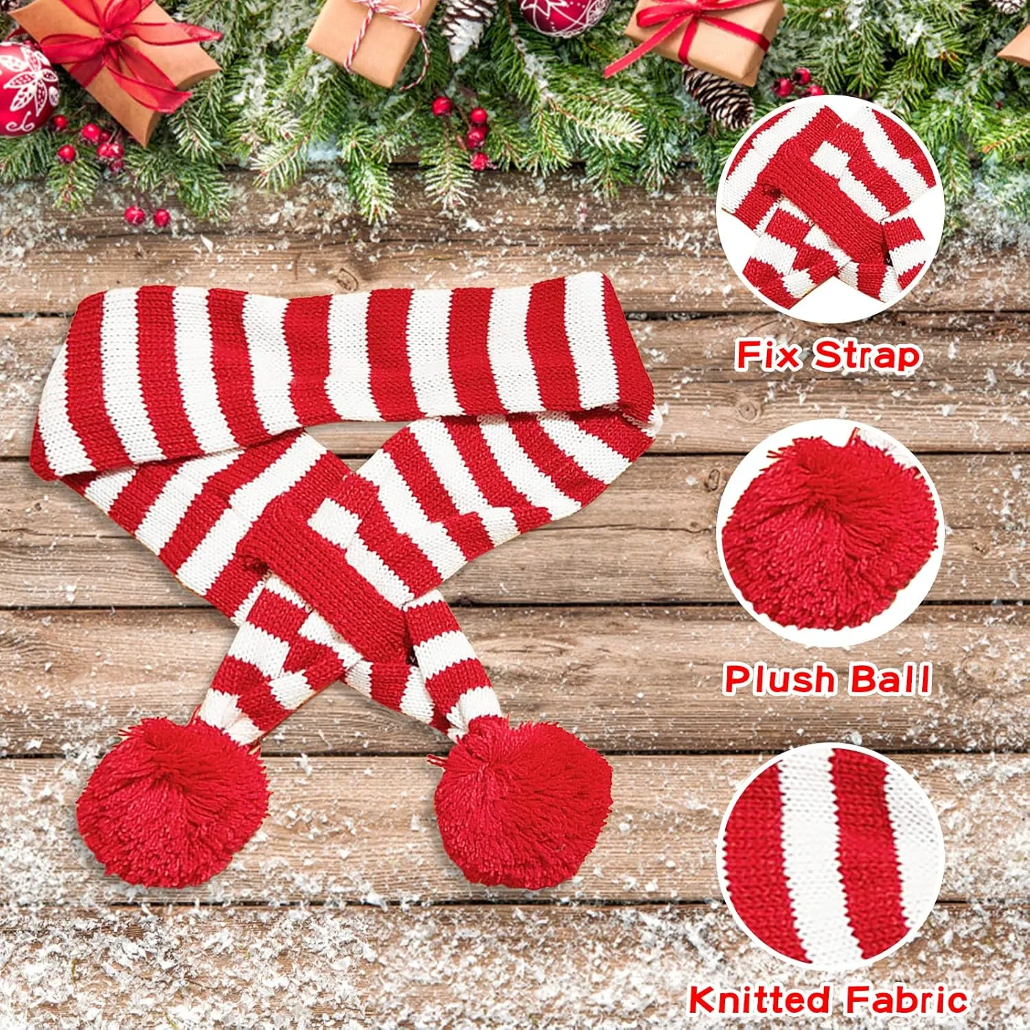 Dog Christmas Scarf Pet Puppy Xmas Knitted Costume Winter Warm Bandanas Neckerchief Cat Neck Warmer Apparel for Holiday Festive (Large, Red White Stripes)