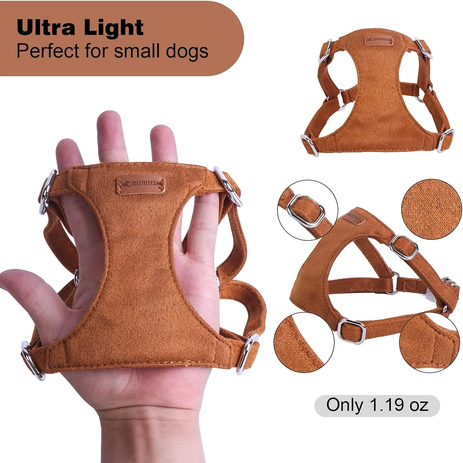Dog Harness and Leash Set, XXS No Pull Adjustable Puppy Harness with Multifunction Pink Dog Leash and Dog Collar, Soft No Choke Escape Proof Pet Harness Vest for Small Dogs and Cats (Brown, M)